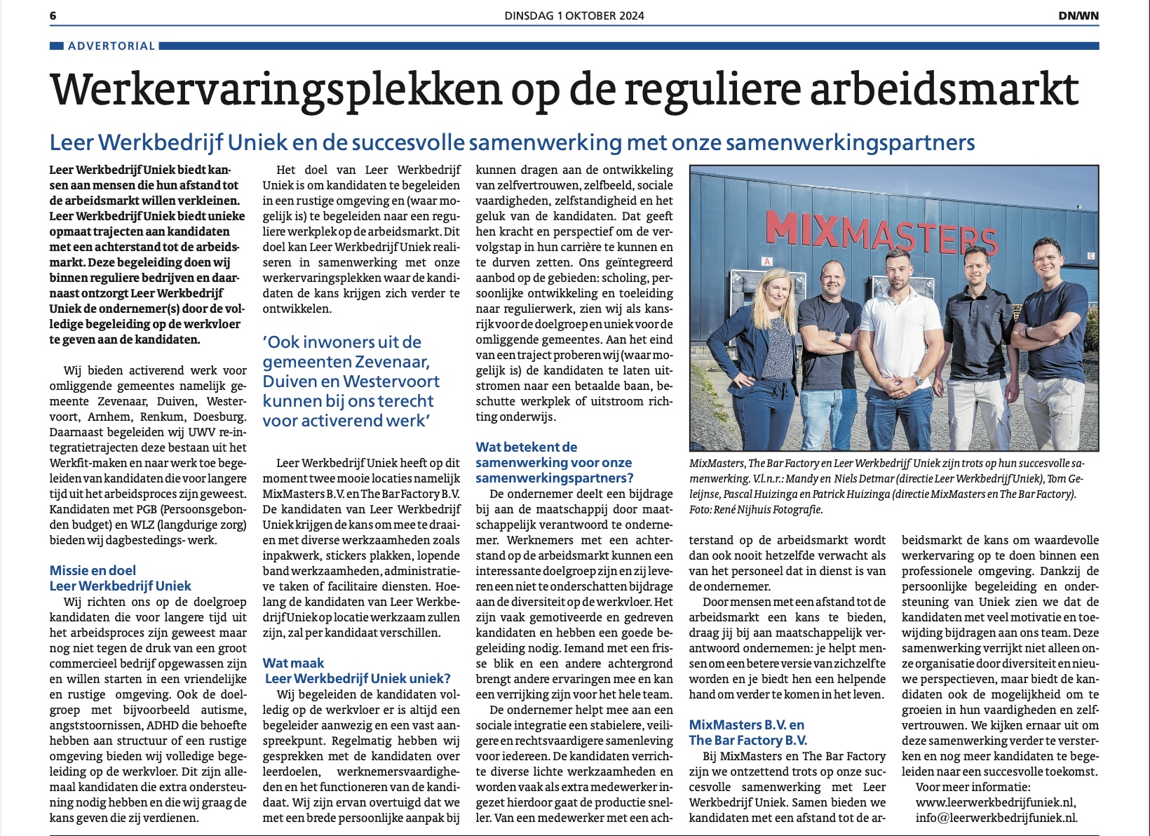PR krant 1-10-2024 Leer Werkbedrijf Uniek